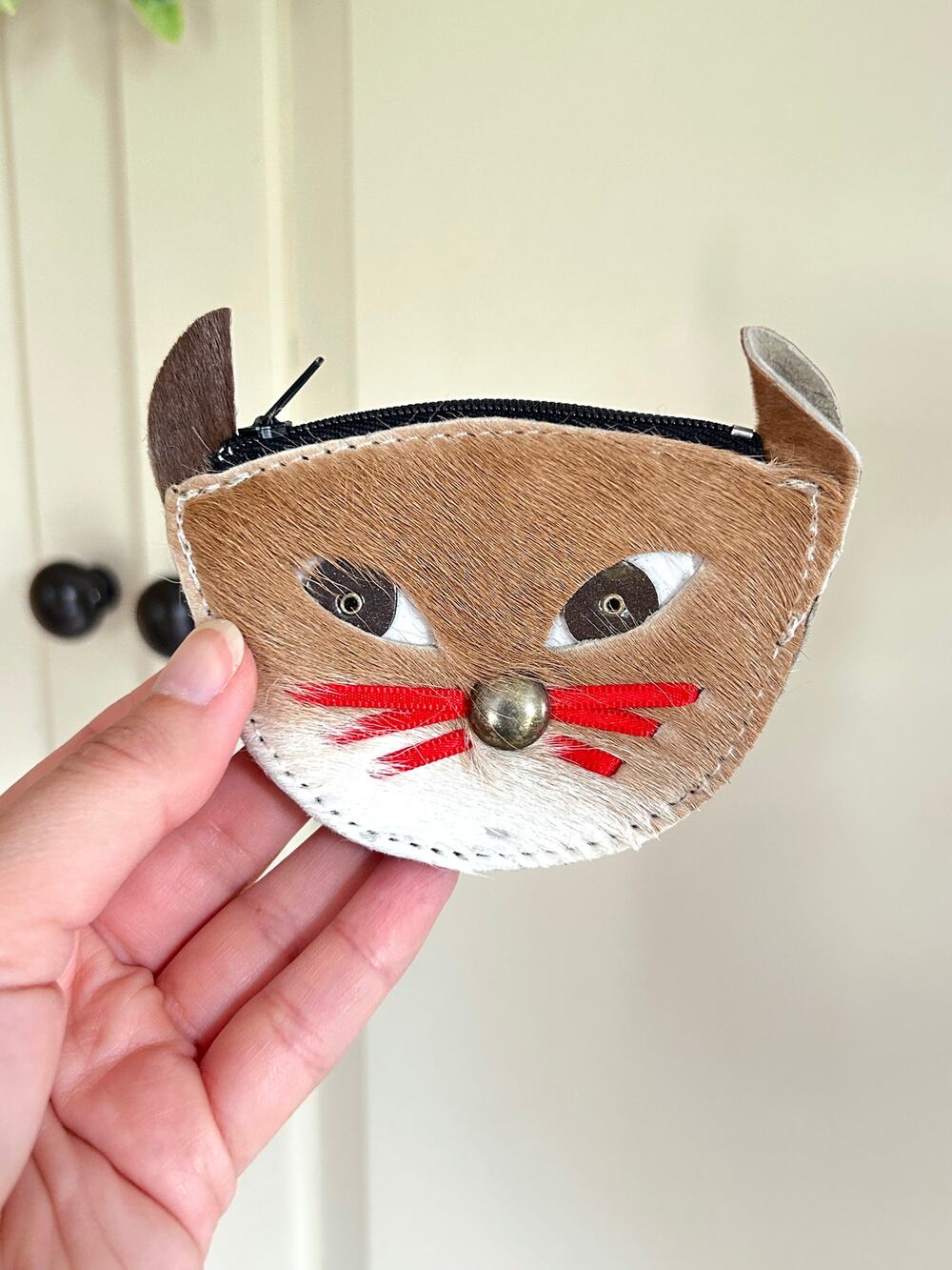 One-of-a-Kind Leather Cat Coin Purse - Handmade in Mexico Small Pouch Unused